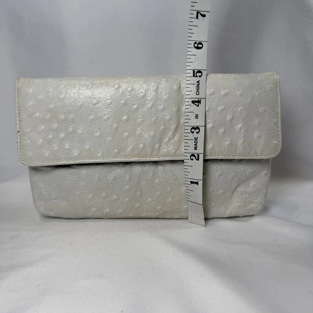 Margolin Embossed Clutch Womens Small Cream Vintage Faux Leather Bag